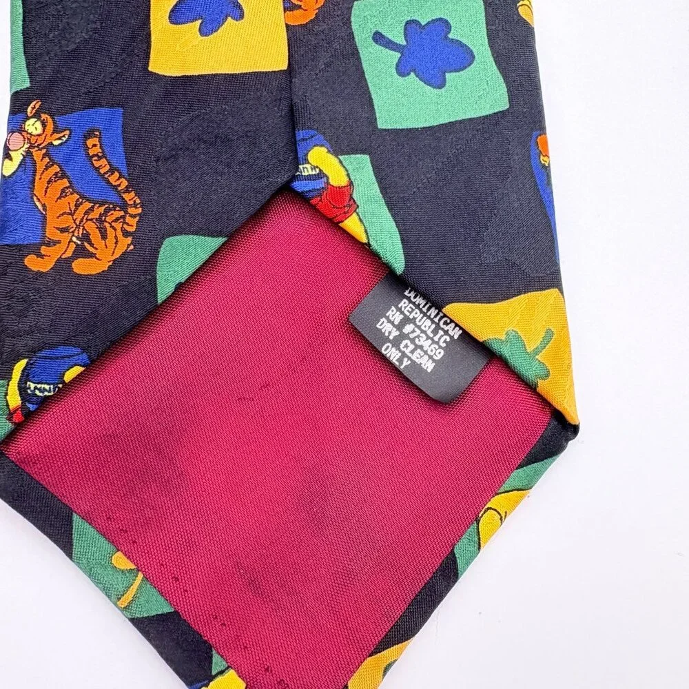 Vintage Disney Winnie The Pooh & Tigger Neck Tie With Colorful Square Design - Picture 4 of 8